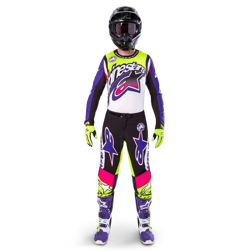 Alpinestars Supertech SX лимитирана серия Dirt Studios бяло-лилаво-розово-флуорово жълто мотокрос трико