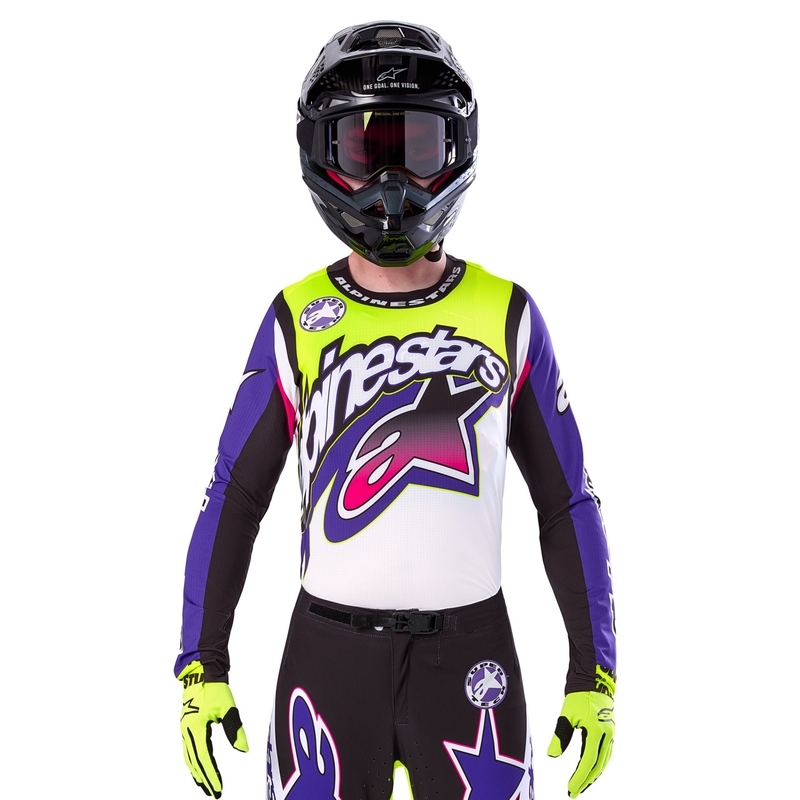Alpinestars Supertech SX лимитирана серия Dirt Studios бяло-лилаво-розово-флуорово жълто мотокрос трико