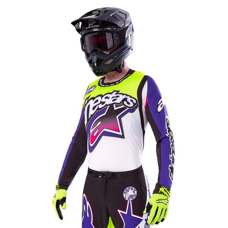 Alpinestars Supertech SX лимитирана серия Dirt Studios бяло-лилаво-розово-флуорово жълто мотокрос трико