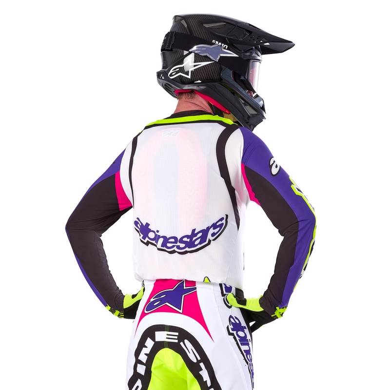 Alpinestars Supertech SX лимитирана серия Dirt Studios бяло-лилаво-розово-флуорово жълто мотокрос трико