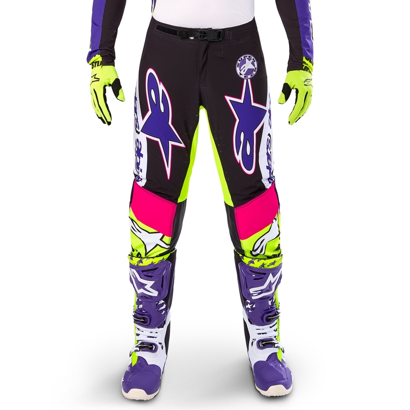 Alpinestars Supertech Limited Edition Dirt Studios Панталони за мотокрос бяло-лилаво-розово-флуорово жълто