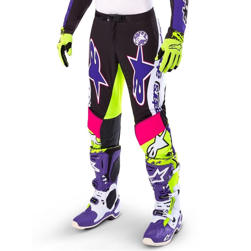 Alpinestars Supertech Limited Edition Dirt Studios Панталони за мотокрос бяло-лилаво-розово-флуорово жълто