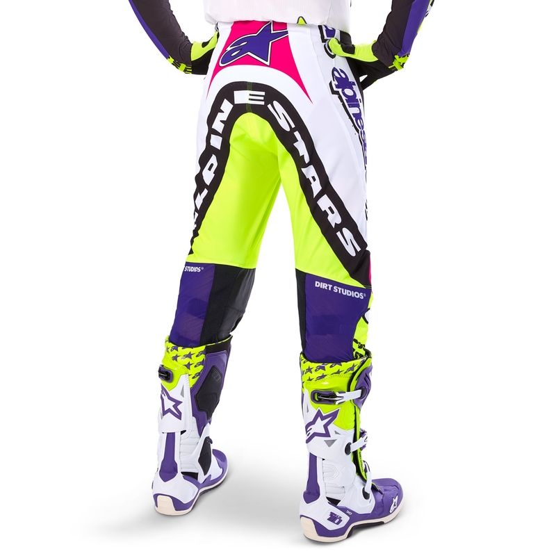 Alpinestars Supertech Limited Edition Dirt Studios Панталони за мотокрос бяло-лилаво-розово-флуорово жълто
