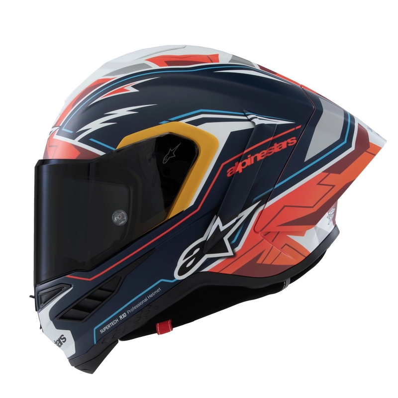 Alpinestars Supertech R-10 лимитирана серия Pedro Acosta матово синьо-червено-бяла интегрална мотоциклетна каска