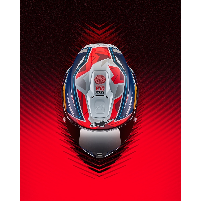 Alpinestars Supertech R-10 лимитирана серия Pedro Acosta матово синьо-червено-бяла интегрална мотоциклетна каска