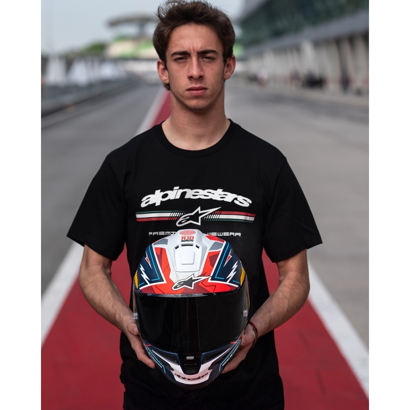 Alpinestars Supertech R-10 лимитирана серия Pedro Acosta матово синьо-червено-бяла интегрална мотоциклетна каска