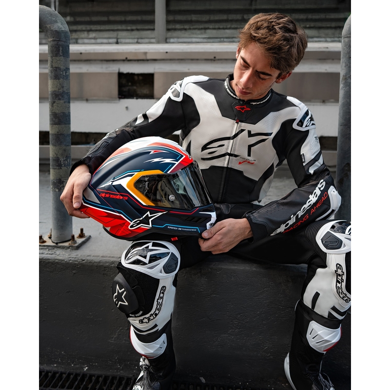 Alpinestars Supertech R-10 лимитирана серия Pedro Acosta матово синьо-червено-бяла интегрална мотоциклетна каска