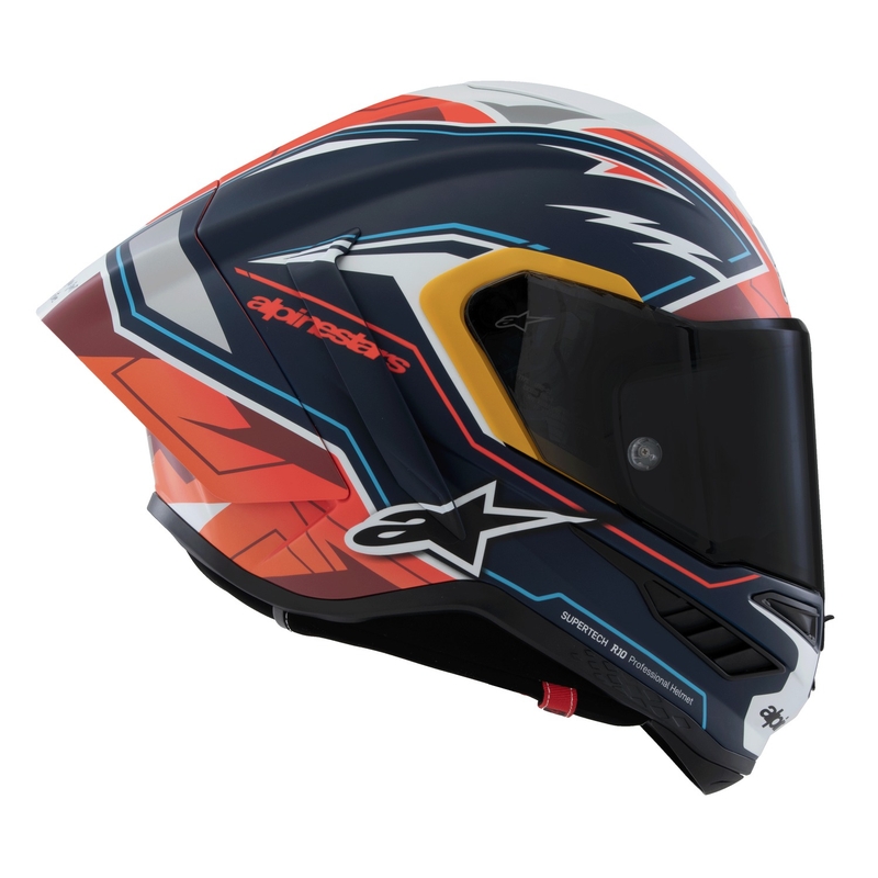 Alpinestars Supertech R-10 лимитирана серия Pedro Acosta матово синьо-червено-бяла интегрална мотоциклетна каска