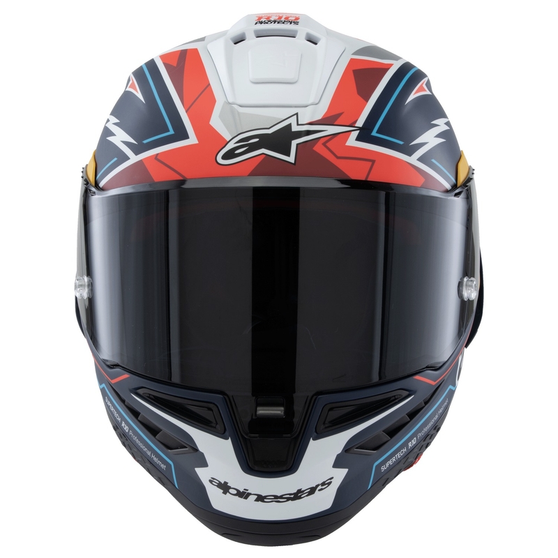 Alpinestars Supertech R-10 лимитирана серия Pedro Acosta матово синьо-червено-бяла интегрална мотоциклетна каска