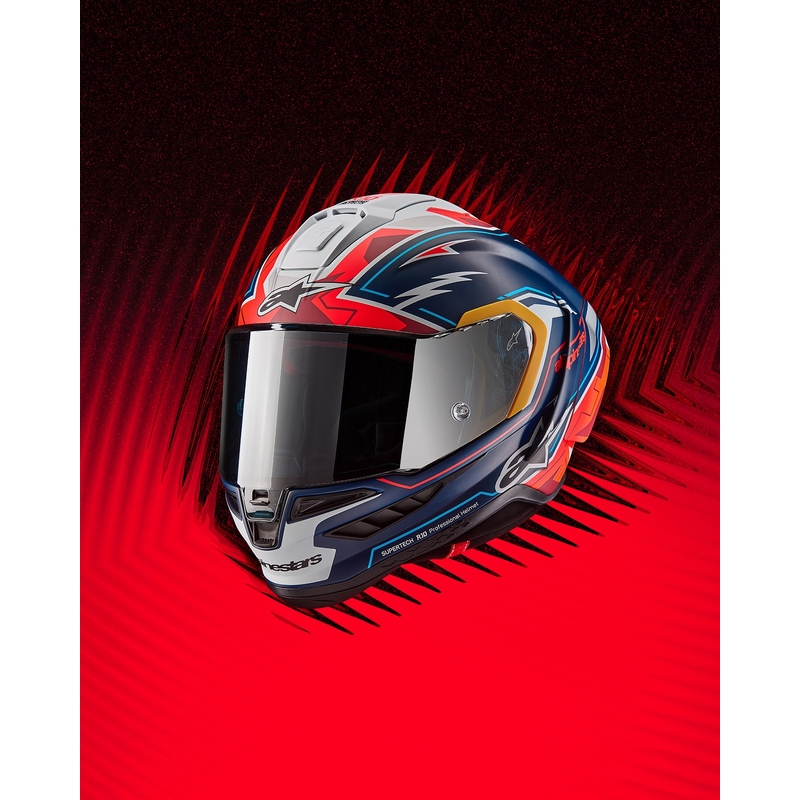 Alpinestars Supertech R-10 лимитирана серия Pedro Acosta матово синьо-червено-бяла интегрална мотоциклетна каска