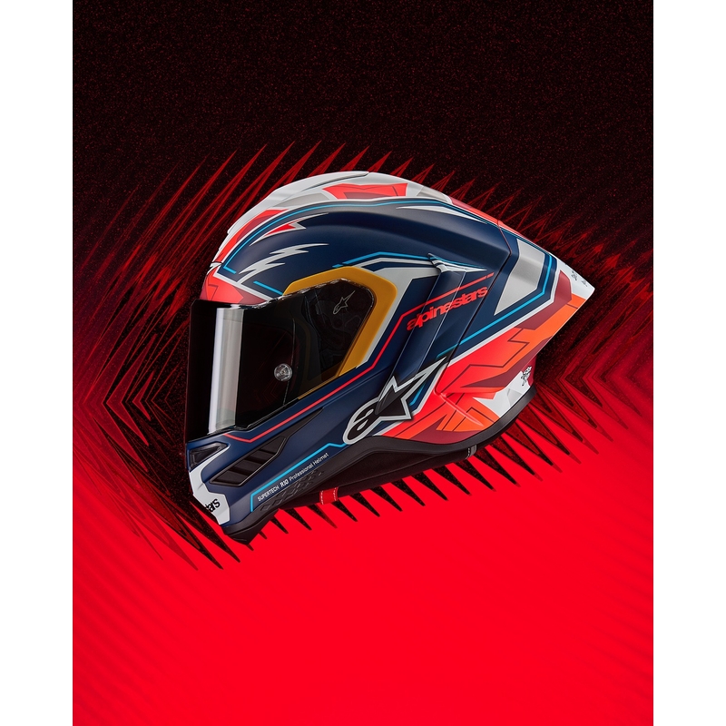 Alpinestars Supertech R-10 лимитирана серия Pedro Acosta матово синьо-червено-бяла интегрална мотоциклетна каска