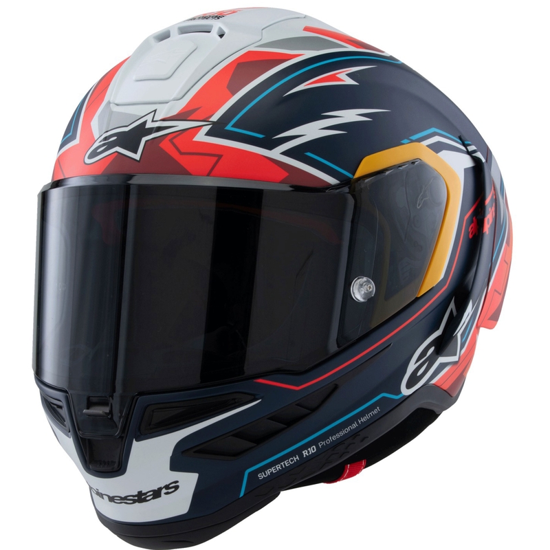 Alpinestars Supertech R-10 лимитирана серия Pedro Acosta матово синьо-червено-бяла интегрална мотоциклетна каска
