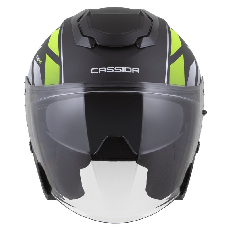 Cassida Jet Tech 2.0 RoTo отворена мотоциклетна каска матово черно - флуорово жълто - бяло