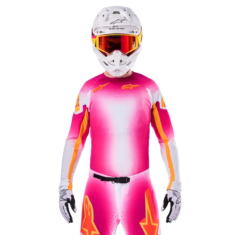 Alpinestars Supertech SX AFD лимитирана серия MIG флуорово розово-бяло-оранжево мотокрос трико