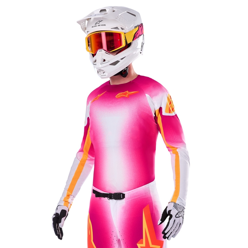 Alpinestars Supertech SX AFD лимитирана серия MIG флуорово розово-бяло-оранжево мотокрос трико