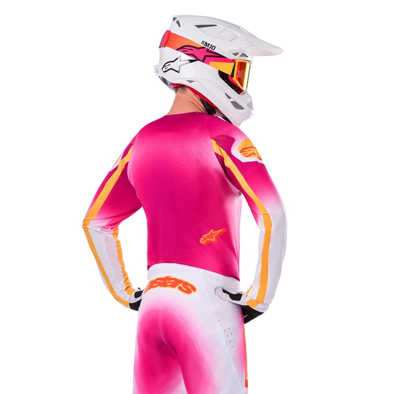 Alpinestars Supertech SX AFD лимитирана серия MIG флуорово розово-бяло-оранжево мотокрос трико
