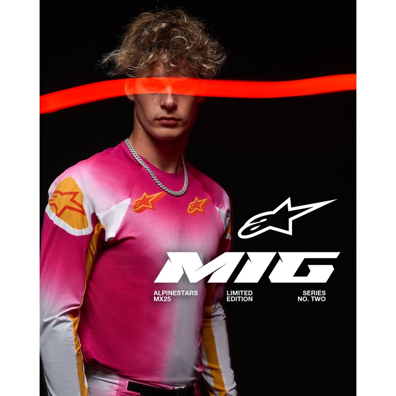Alpinestars Supertech SX AFD лимитирана серия MIG флуорово розово-бяло-оранжево мотокрос трико