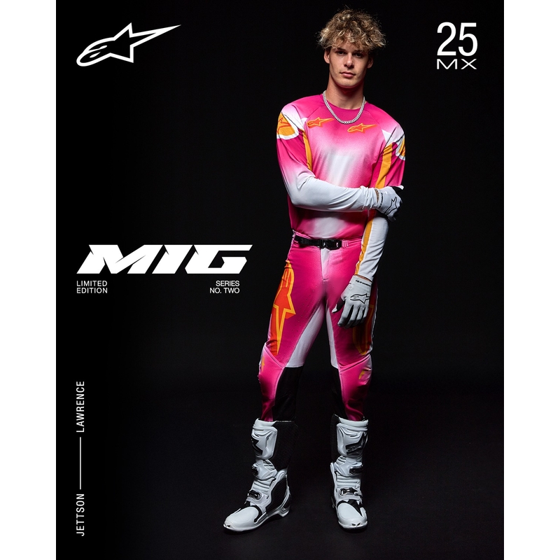 Alpinestars Supertech SX AFD лимитирана серия MIG флуорово розово-бяло-оранжево мотокрос трико
