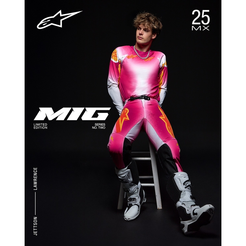 Alpinestars Supertech SX AFD лимитирана серия MIG флуорово розово-бяло-оранжево мотокрос трико