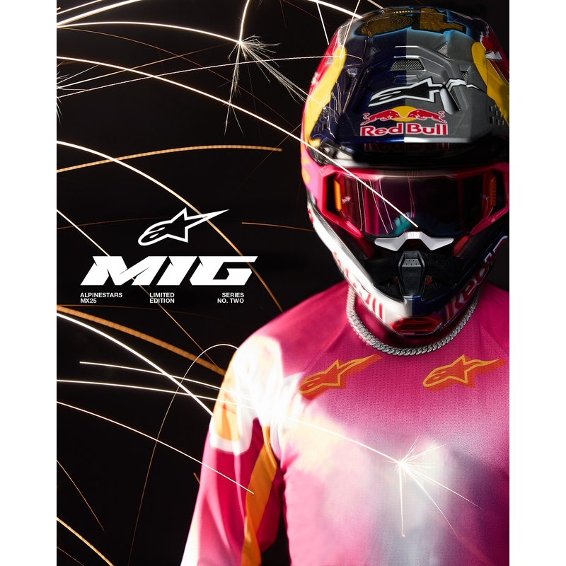 Alpinestars Supertech SX AFD лимитирана серия MIG флуорово розово-бяло-оранжево мотокрос трико