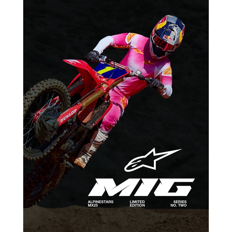 Alpinestars Supertech SX AFD лимитирана серия MIG флуорово розово-бяло-оранжево мотокрос трико