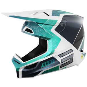 Каска за мотокрос Shot Race Phaser pearl black-turquoise-white