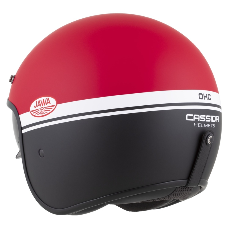 Отворена каска за мотоциклет Cassida Oxygen 2.0 Jawa OHC матово червено-черно-бяло
