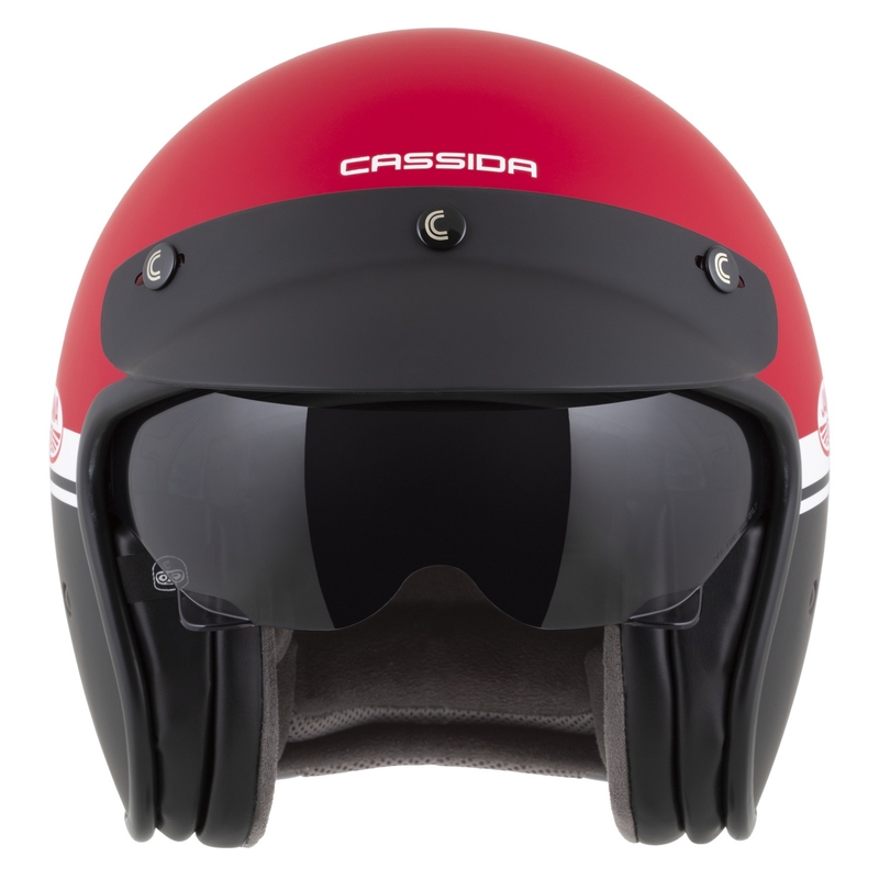 Отворена каска за мотоциклет Cassida Oxygen 2.0 Jawa OHC матово червено-черно-бяло