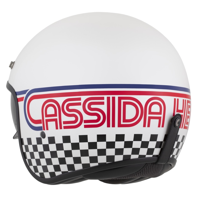 Каска за мотоциклет Cassida Oxygen 2.0 Rondo с отворено лице перлено бяло-червено-синьо-черно