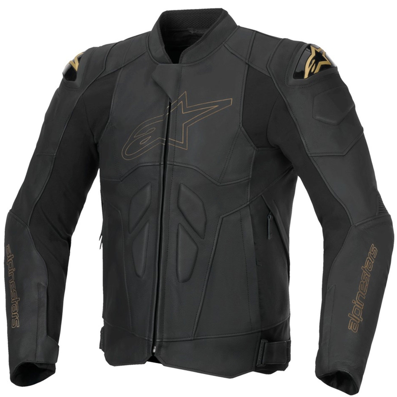 Кожено мотоциклетно яке Alpinestars Dusk черно-златно