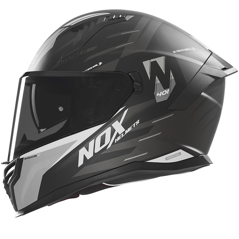 NOX N401 Crower монофасова каска за мотоциклет мат черно-сребриста