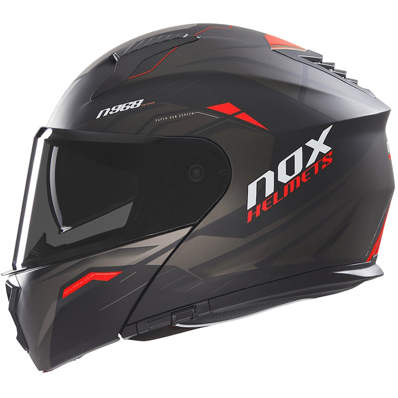 Повдигаща се каска за мотор NOX N968 Ultra матово черно-червена