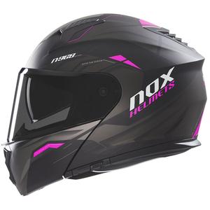 Повдигаща се каска за мотор NOX N968 Ultra матово черно-розово