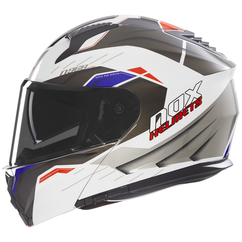 Повдигаща се каска за мотор NOX N968 Ultra бяло-сива