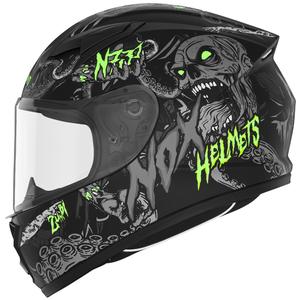 Детска целофисна мото каска NOX N731 ZUMBI мат черно-зелена