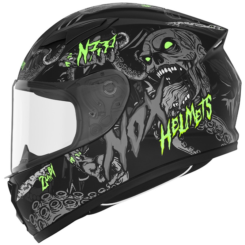 Детска целофисна мото каска NOX N731 ZUMBI мат черно-зелена