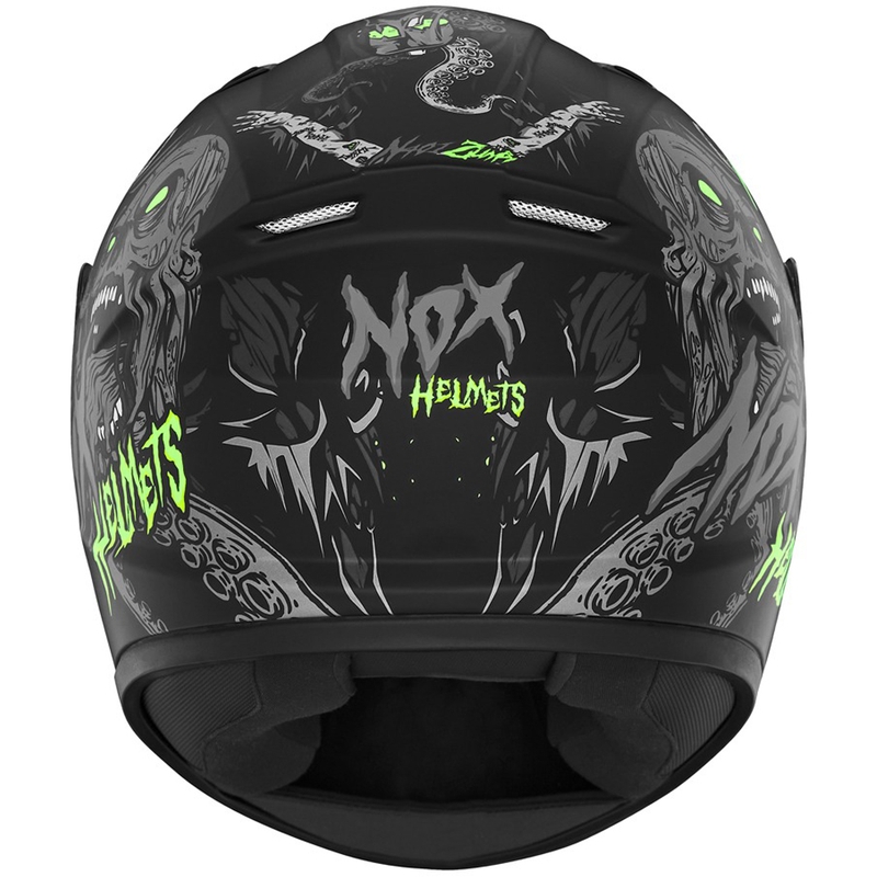 Детска целофисна мото каска NOX N731 ZUMBI мат черно-зелена