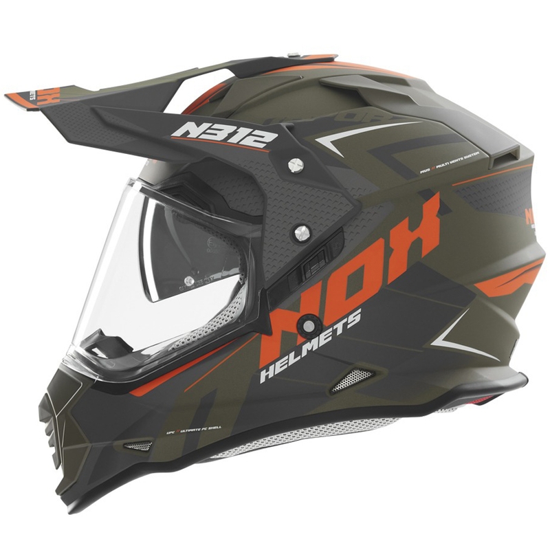 Ендуро мотоциклетна каска NOX N312 Vapor matt khaki-orange