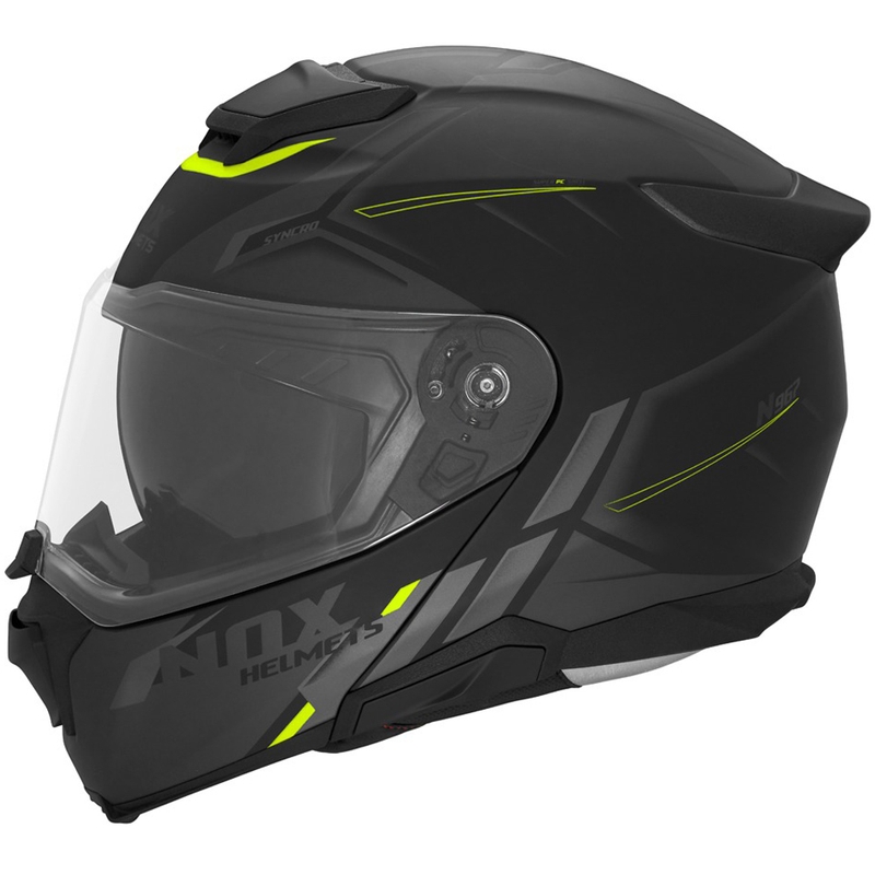 Мото каска с отваряне NOX N967 Synchro матово черно-флуоресцентно жълто