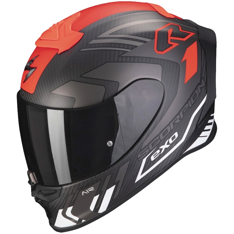 Интегрална каска Scorpion EXO-R1 EVO Carbon Air Supra черно-сребристо-червена