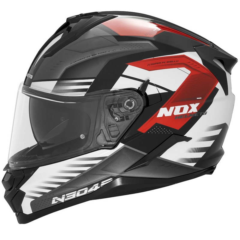 Цяла мото каска NOX N304S CARVER черно-бяло-червено