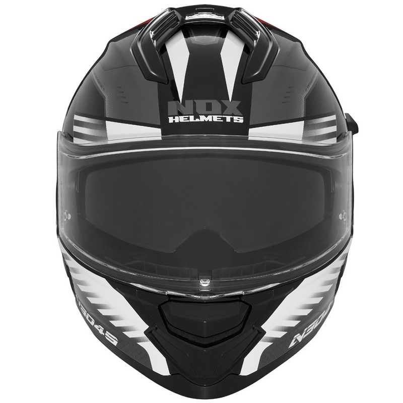 Цяла мото каска NOX N304S CARVER черно-бяло-червено
