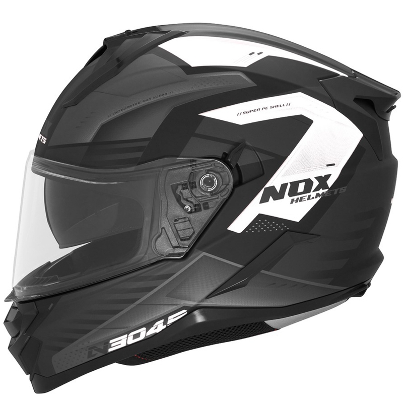 Цяла мото каска NOX N304S CARVER мат черно-бяла