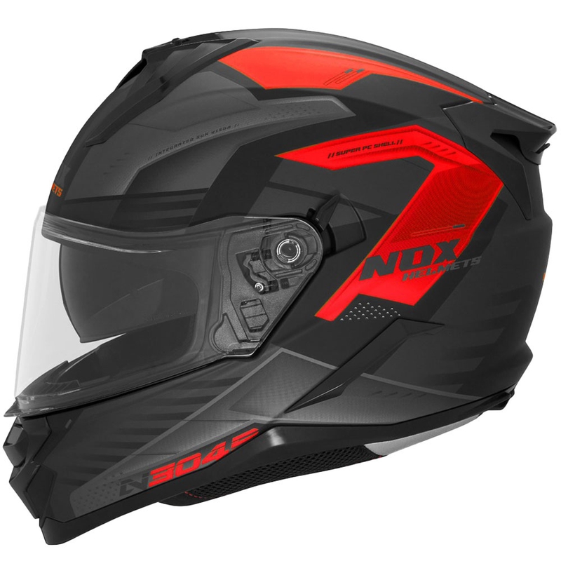Цяла мото каска NOX N304S CARVER мат черно-червена