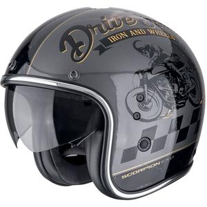 Отворена мотоциклетна каска Scorpion Belfast Evo DRIVE FAST silver-black-gold