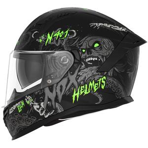 Цяла мото каска NOX N401 ZUMBI матово черно-флуо зелено
