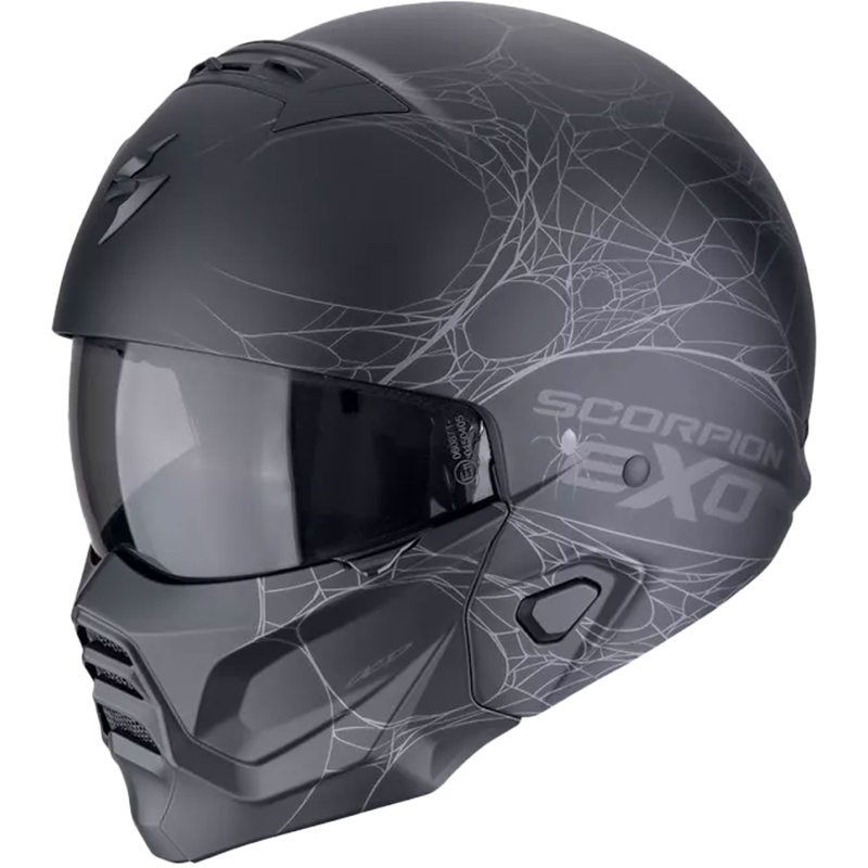 Модулна мотоциклетна каска Scorpion EXO-COMBAT II SPIDERWEB матирана черно-сребърна