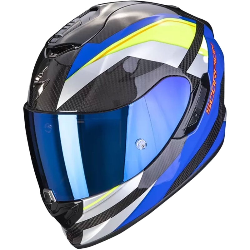 Интегрална мотоциклетна каска Scorpion Exo-1400 Carbon Air Legione blue-fluo yellow