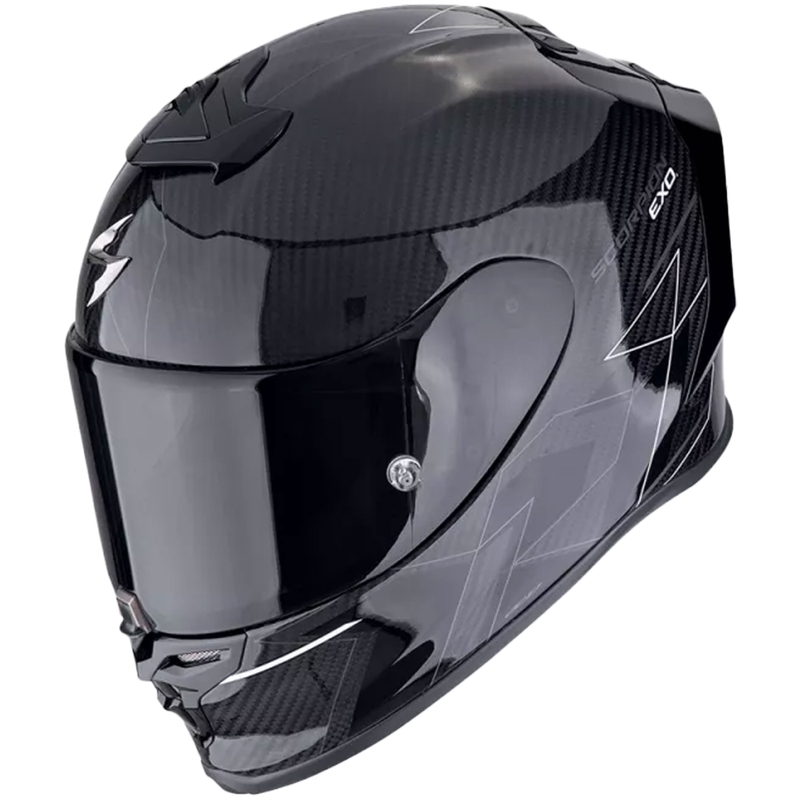 Интегрална мотоциклетна каска Scorpion EXO-R1 EVO CARBON AIR CYNERGY черно-бяла