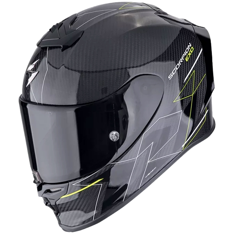 Интегрална мотоциклетна каска Scorpion EXO-R1 EVO CARBON AIR CYNERGY черно-флуорово жълто